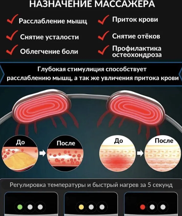 Электрический импульсный миостимулятор - массажер для шеи Cervical Massage (4 режимов массажа, 9 уровней - фото 6 - id-p224286691