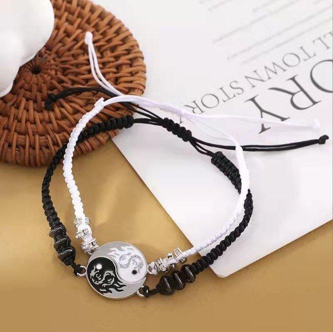 Парные браслеты ИНЬ ЯНЬ с драконом / двойной браслет / черный и белый - фото 1 - id-p224289078