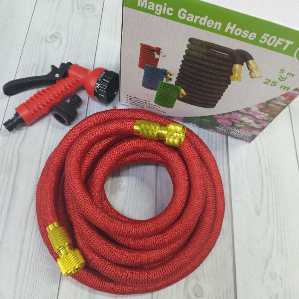 Шланг - чудо для полива саморасширяемый с пульверизатором Magic Garden Hose 50 FT (5m - 25m), 25м, КРАСНЫЙ / - фото 2 - id-p224286995