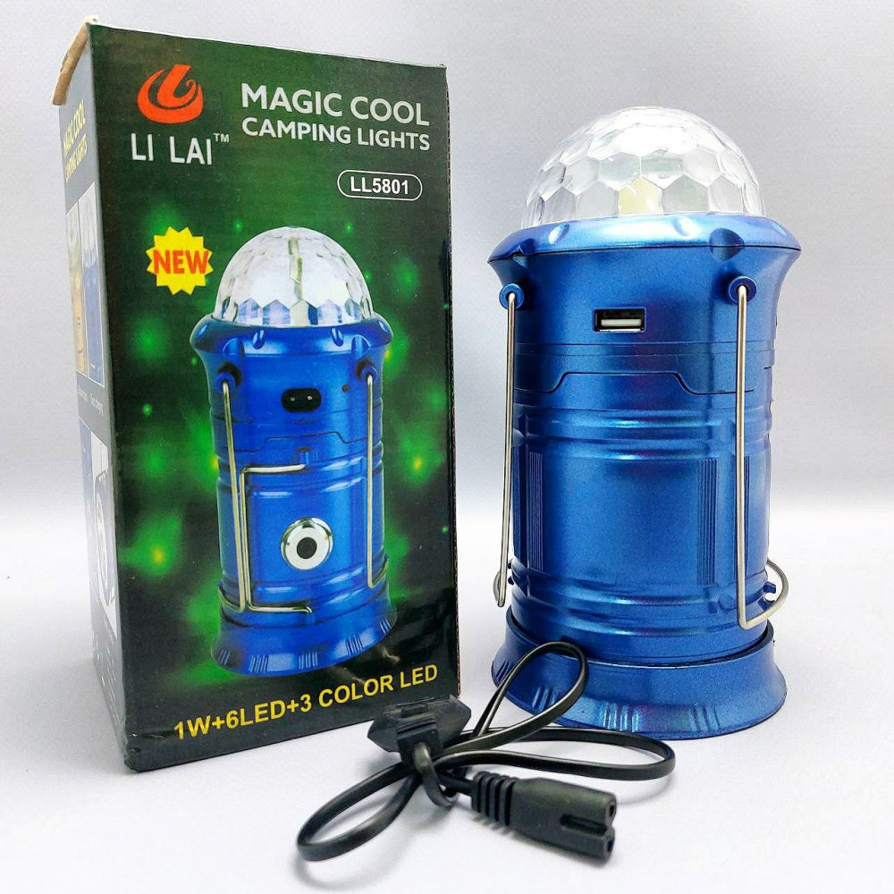 Раздвижной кемпинговый фонарь Magic Cool camping light c диско лампой LL-5801 (3 режима работы, с функцией - фото 3 - id-p224287031