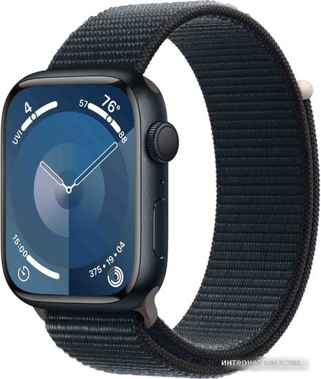 Умные часы Apple Watch Series 9 45 мм (алюминиевый корпус, полуночный/полуночный, нейлоновый ремешок) - фото 1 - id-p222622487