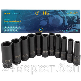 IF-4117-5MPB ILOforce Набор головок ударных глубоких 11пр.1/2''(6-гр.)(10-15,17,19,21,22,24),в кейсе, фото 2