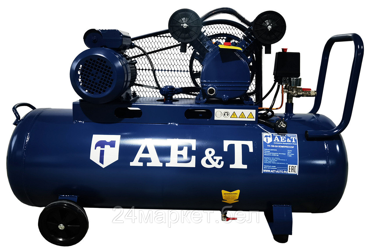 AE&T TK-100-2A Компрессор поршневой, ресивер 100л, производительность 240л/мин, 220В - фото 1 - id-p224292671