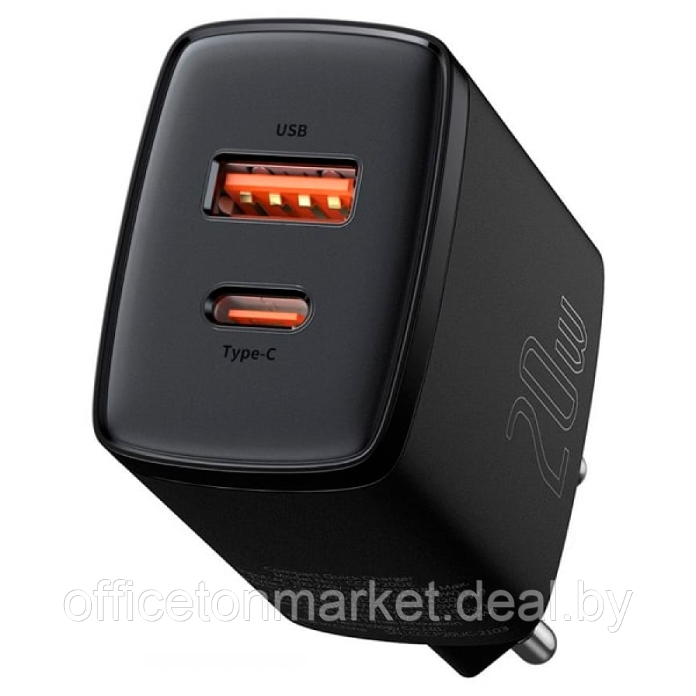 Сетевое зарядное устройство Baseus "CCXJ-B01", Compact Quick Charger USB+Type-C 20W, черный - фото 1 - id-p223600190