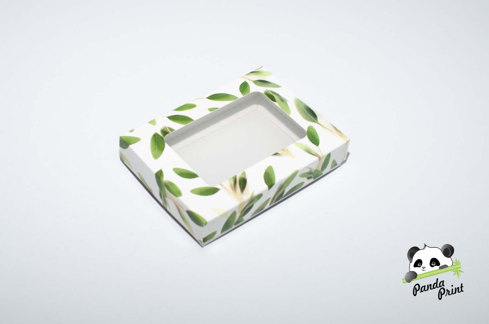 Коробка с прозрачным окном 150х110х30 Олива зеленая (белое дно)