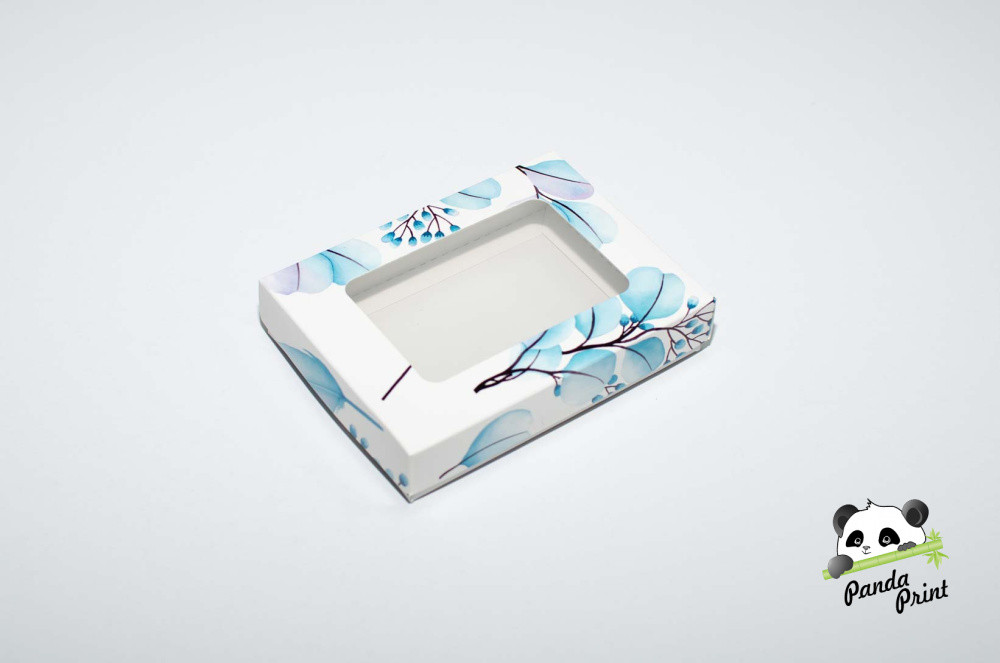 Коробка с прозрачным окном 150х110х30 Настроение свежести голубая (белое дно) - фото 1 - id-p106878283