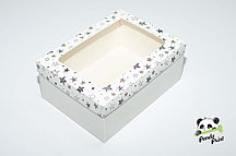 Коробка с прозрачным окном 270х190х100 Черно-золотые звезды (белое дно)