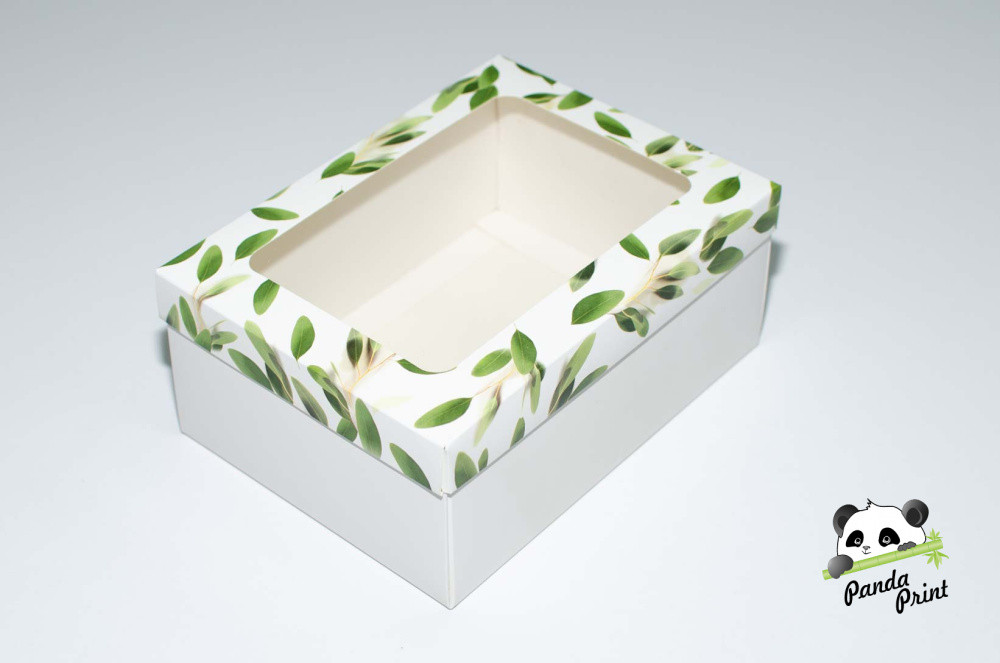 Коробка с прозрачным окном 270х190х100 Олива зеленая (белое дно) - фото 1 - id-p224136473