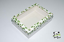 Коробка с прозрачным окном 350х250х100 Олива зеленая (белое дно)