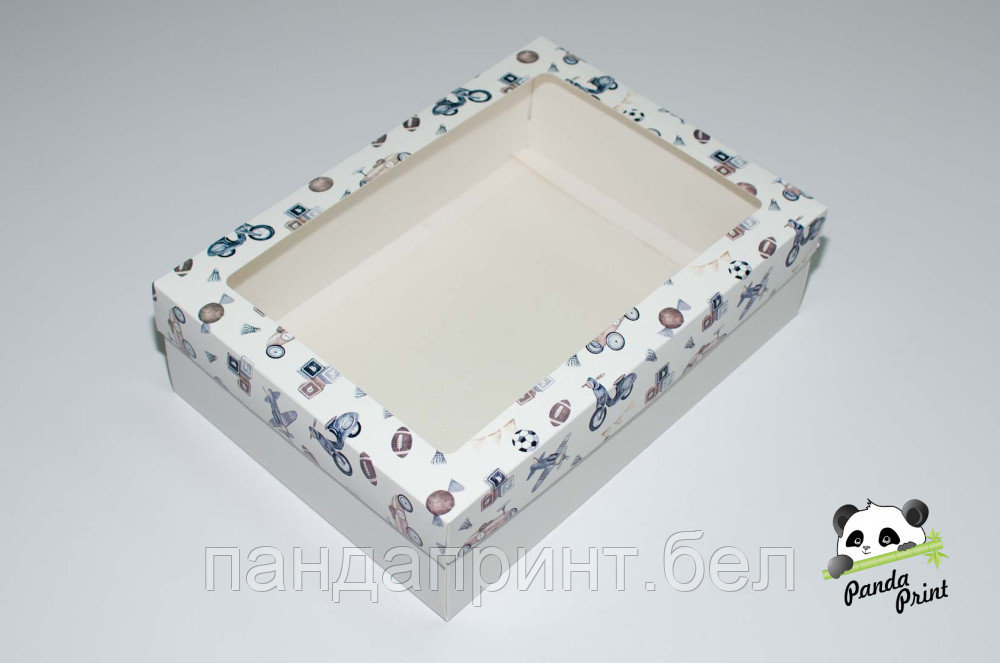 Коробка с прозрачным окном 350х250х100 Детские игрушки (белое дно)