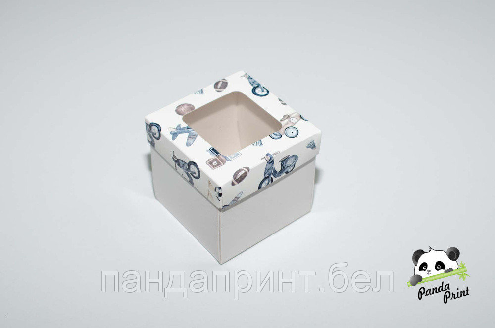 Коробка с прозрачным окном 100х100х95 Детские игрушки (белое дно)