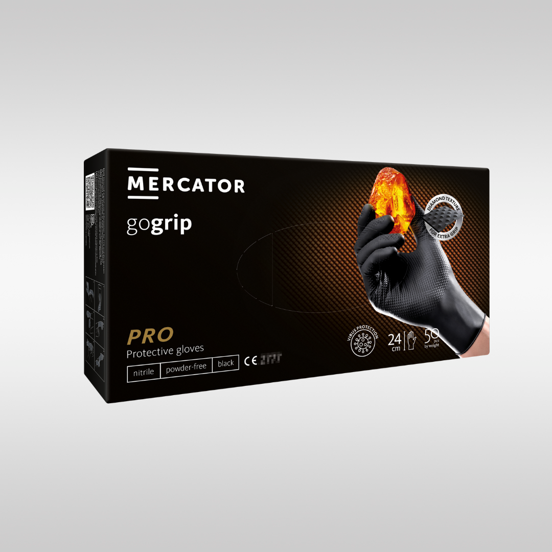 Перчатки нитриловые Mercator Gogrip усиленные черные (50 штук) - фото 1 - id-p224297934