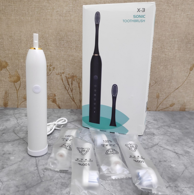 Электрическая зубная щетка Sonic toothbrush x-3 / Щетка с 4 насадками Белый - фото 2 - id-p224302169