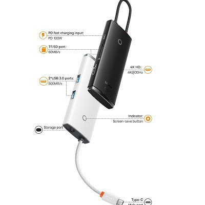USB-хаб Baseus Lite Series 6-Port Type-C HUB Docking Station (WKQX050101) черный - фото 8 - id-p224303754