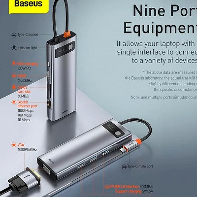 USB - разветвитель адаптер Baseus Metal Gleam Series 9-in-1 Multifunctional Type-C HUB Docking Station - фото 4 - id-p224303758