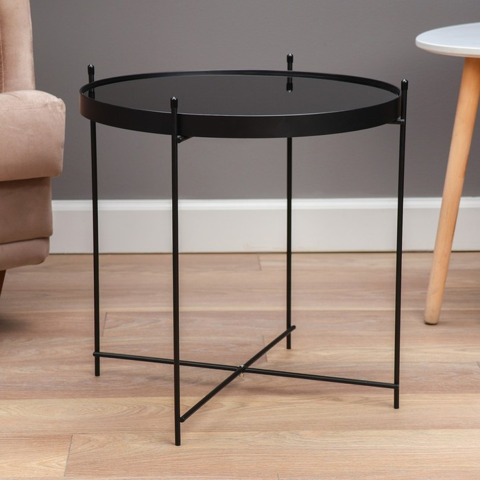 Кофейный столик "Лава" YS-8483-48, черный, стекло 48х48 см - фото 2 - id-p224304016