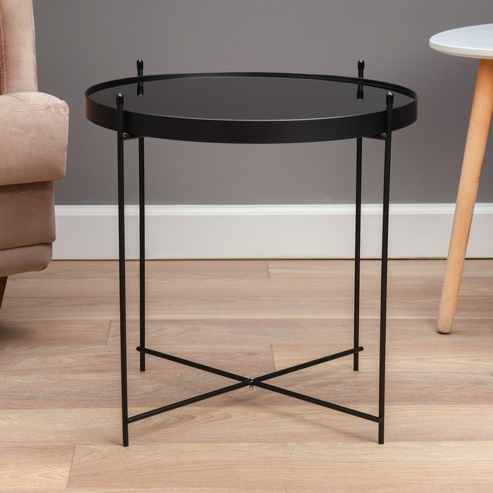 Кофейный столик "Лава" YS-8483-48, черный, стекло 48х48 см - фото 3 - id-p224304016