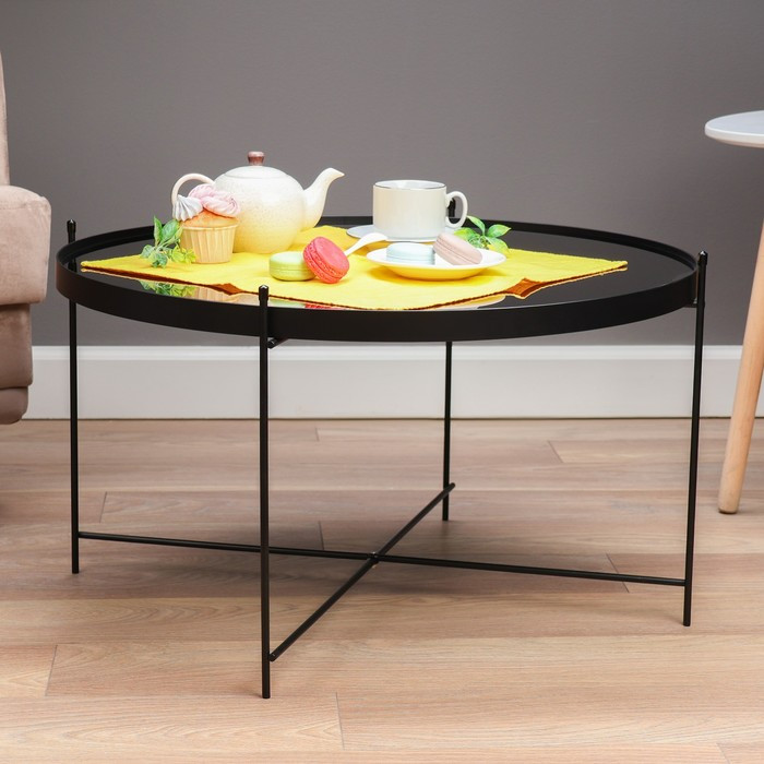 Кофейный столик " Уран" YS-8483-40, черный, стекло 70х40 см - фото 1 - id-p224304019