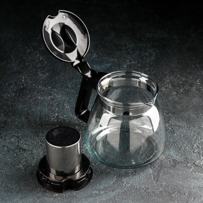 Чайник стеклянный заварочный Доляна «Иллюзия», 900 мл, с металлическим ситом, цвет чёрный - фото 2 - id-p224304246