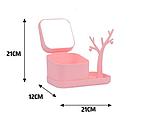 Органайзер для мелочей / косметики 2 в 1 со складным зеркалом и подставкой-деревцем для украшений Розовый, фото 9