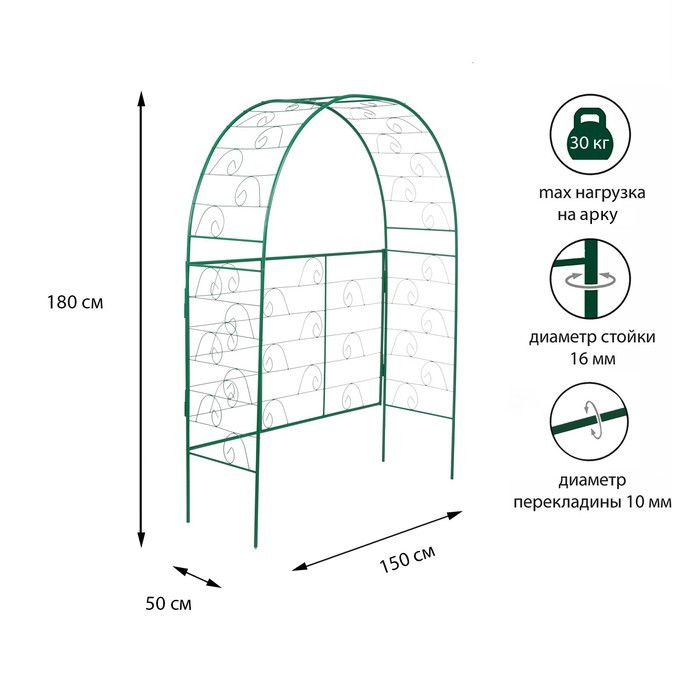 Арка садовая, разборная, 180 × 150 × 50 см, металл, зелёная, «Беседка» - фото 1 - id-p224305770