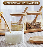 Эконабор стеклянных контейнеров на деревянной подставке с ложками 3 в 1 Идеальный дом / Натуральный набор с, фото 2