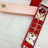 Подарочный набор из Мишки, мыльных роз и фольгированной розы / Подарок 8в1 в коробке Розовый, фото 4