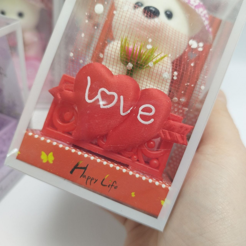 Подарочный Мишка с розой Love в коробке Happy Life (фигурка)/ Сувенир на праздник Голубой - фото 7 - id-p224306752