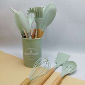 Набор кухонных принадлежностей с подставкой и деревянной ручкой 12 предметов Utensils Set / Подарочный - фото 1 - id-p224306763