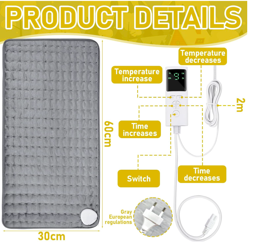 Электрогрелка плюшевая Heating Pad D3060, 75W, 60 х 30 см (220V, 9 режимов, 4 режима таймера) - фото 2 - id-p224306784