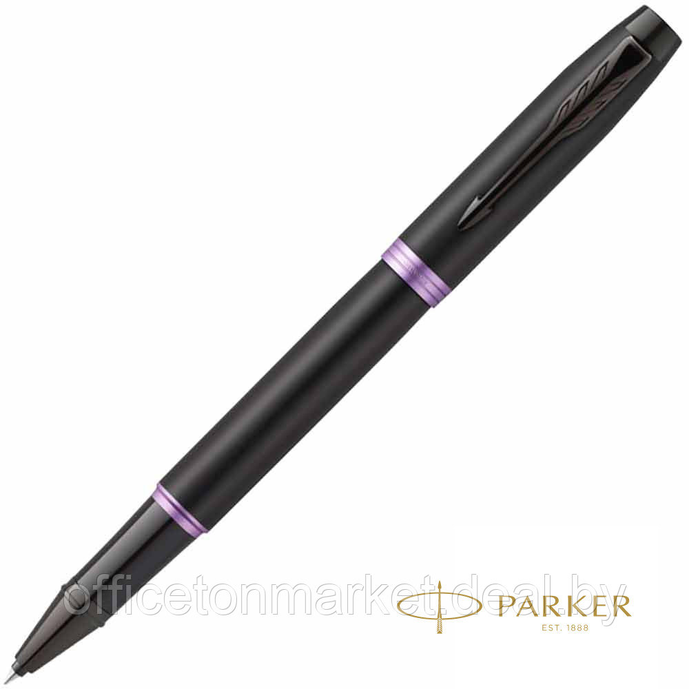 Ручка-роллер Parker "IM Vibrant Rings T315 Amethyst Purple PVD", 0,5 мм, черный, фиолетовый, стерж. черный