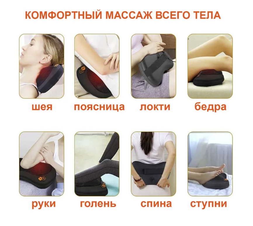 Массажная подушка 16 роликов с ИК-подогревом Elektronisk Massage Pude (шея, спина, суставы, ступни) - фото 4 - id-p224307032