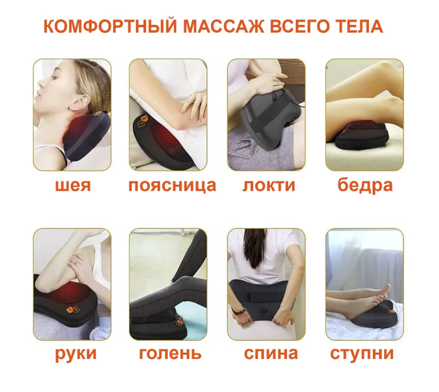 Массажная подушка 16 роликов с ИК-подогревом Elektronisk Massage Pude (шея, спина, суставы, ступни) - фото 4 - id-p224306091