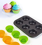 Форма для выпечки кексов, маффинов на 6 ячеек с силиконовыми вставками формочками / Силиконовые формы для, фото 4