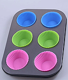 Форма для выпечки кексов, маффинов на 6 ячеек с силиконовыми вставками формочками / Силиконовые формы для, фото 5