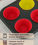 Форма для выпечки кексов, маффинов на 6 ячеек с силиконовыми вставками формочками / Силиконовые формы для, фото 8
