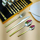 Набор столовых предметов Изысканный вкус из нержавеющей стали с напылением на 6 персон в подарочном кейсе (24, фото 6