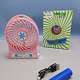 Мини вентилятор Portable Mini Fan (3 скорости обдува, подсветка) Розовый, фото 4