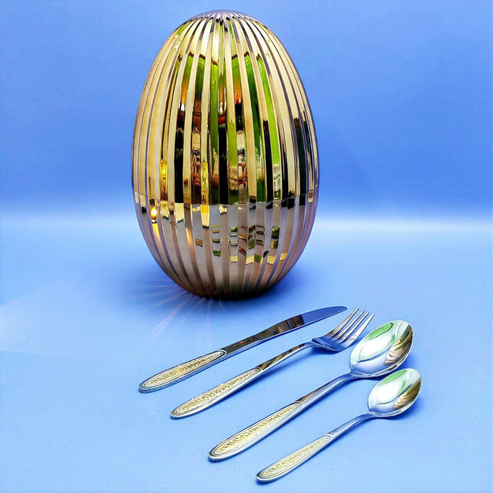 Набор столовых приборов в рифленом футляре - яйце Maxiegg 24 предмета / Премиум класс Пыльная роза - фото 2 - id-p224307095
