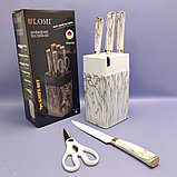 Набор кухонных ножей из нержавеющей стали 7 предметов Alomi на подставке / Подарочная упаковка Черный мрамор, фото 4
