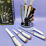Набор кухонных ножей из нержавеющей стали 9 предметов Alomi на подставке / Подарочная упаковка Белый мрамор, фото 2