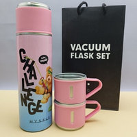Термос Мишка с тремя кружками Vacuum set / Подарочный набор с вакуумной изоляцией / 500 мл. Розовый