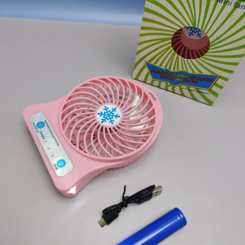 Мини вентилятор Portable Mini Fan (3 скорости обдува, подсветка) Розовый - фото 5 - id-p224306147