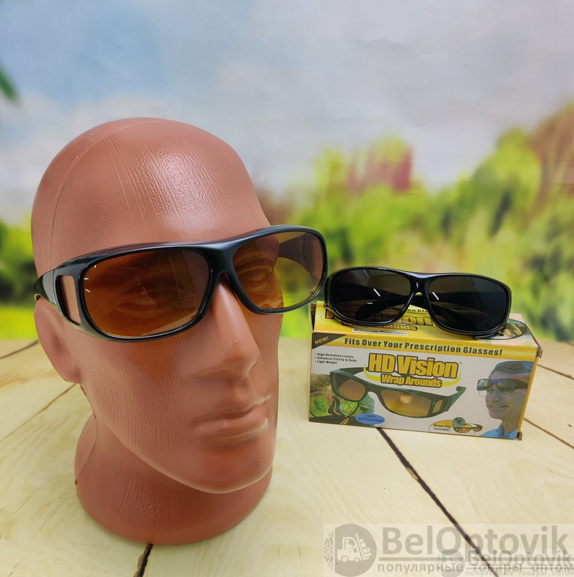 Антибликовые очки, солнцезащитные очки для водителей HD Vision Wrap Arounds 2 пары ( защита от яркого света и - фото 3 - id-p224306195