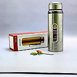 Термос вакуумный 600 мл. Vacuum Cup из нержавеющей стали с ситечком и ремешком Серебро, фото 7