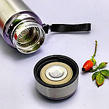 Термос вакуумный 600 мл. Vacuum Cup из нержавеющей стали с ситечком и ремешком Серебро, фото 8