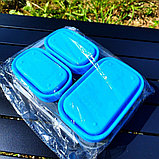 Ланч-бокс складной силиконовый с столовыми приборами, 3 отделения 1150 мл. Синий, фото 7