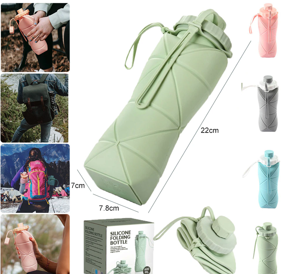 Бутылка складная силиконовая спортивная Silicon Folding Bottle, 600 ml Серый - фото 2 - id-p224307375