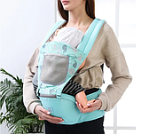Хипсит - кенгуру Aiebao с сетчатым карманом / Рюкзак - кенгуру слинг для переноски малыша от 0 месяцев  Синий, фото 4