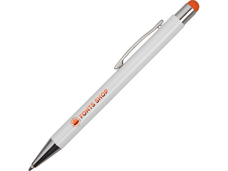 Ручка металлическая шариковая Flowery со стилусом и цветным зеркальным слоем, белый/оранжевый, фото 2